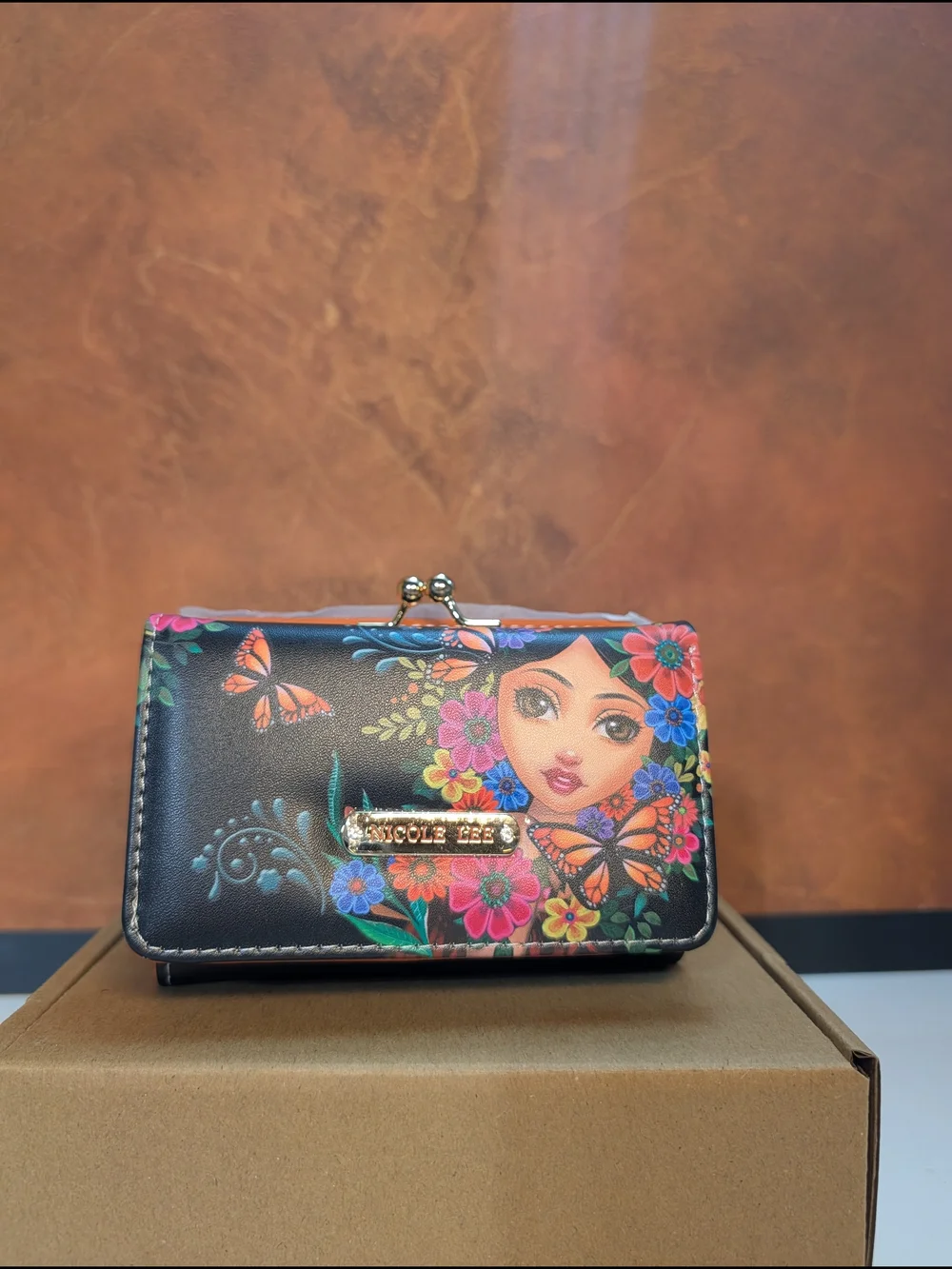Nicole Lee Black Floral Butterfly Wallet - Colorful Floral Design